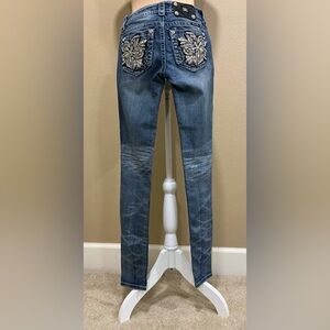 Miss Me Women's Blue Skinny Jeans with Embellished Pockets
